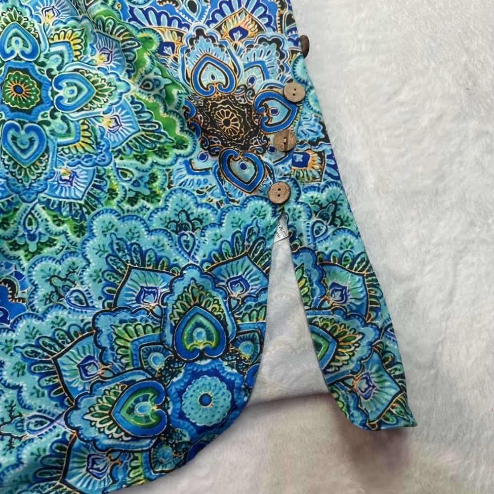 NWOT Plus Top Women 3XL Blue Green Mandala Paisley Square Neck Short Sleeve Boho - Picture 5 of 7